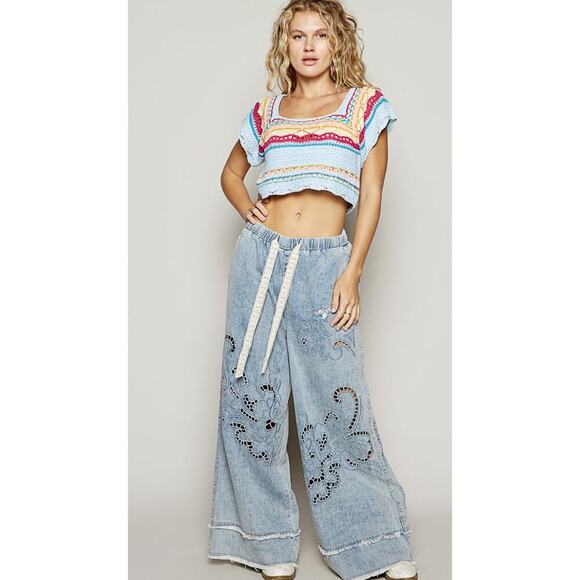 POL Boho Cutout Detail Wide Leg Jeans - Picture 4 of 4